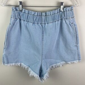 Tinsel Smocked High Waist Denim Shorts Raw Hem